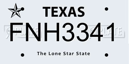 FNH3341 Texas License Plate