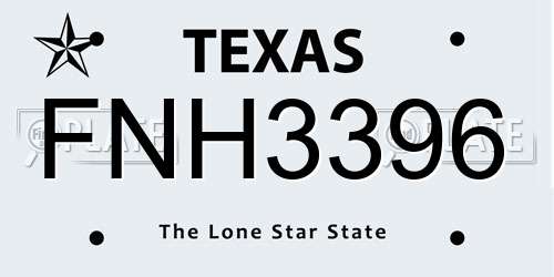 FNH3396 Texas License Plate