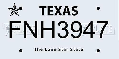 FNH3947 Texas License Plate
