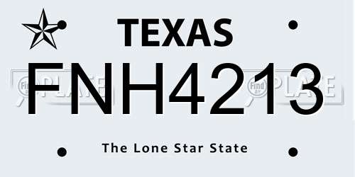 FNH4213 Texas License Plate