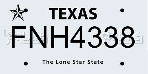 FNH4338 Texas License Plate