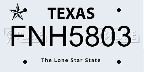 FNH5803 Texas License Plate