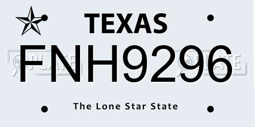 FNH9296 Texas License Plate