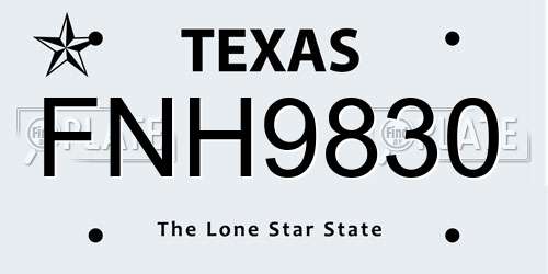 FNH9830 Texas License Plate
