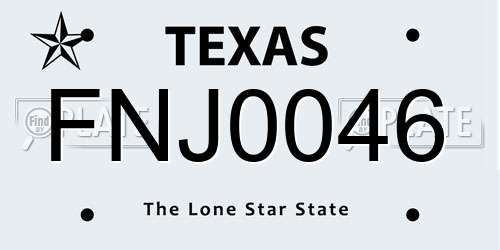 FNJ0046 Texas License Plate