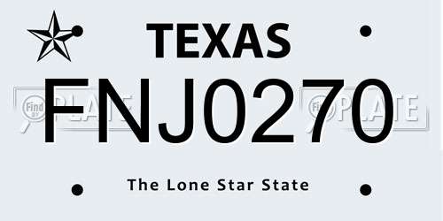 FNJ0270 Texas License Plate