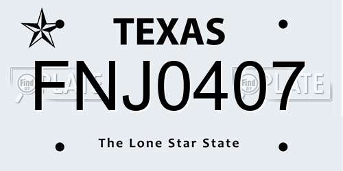 FNJ0407 Texas License Plate