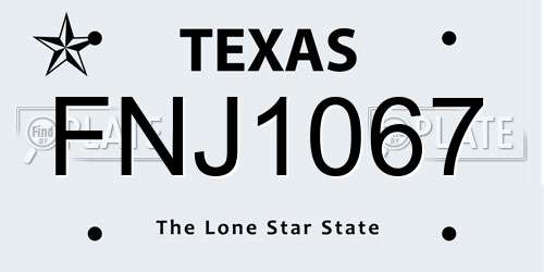 FNJ1067 Texas License Plate