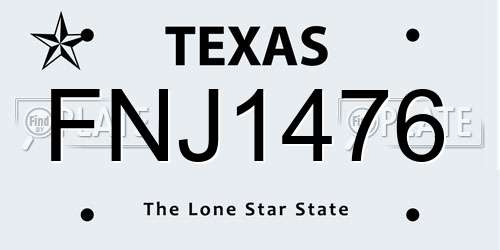 FNJ1476 Texas License Plate