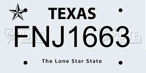 FNJ1663 Texas License Plate