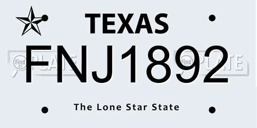 FNJ1892 Texas License Plate
