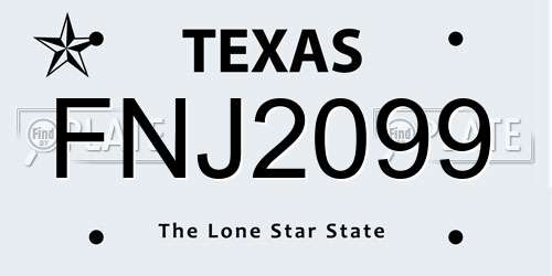 FNJ2099 Texas License Plate