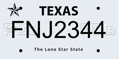 FNJ2344 Texas License Plate