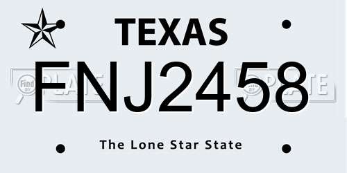FNJ2458 Texas License Plate