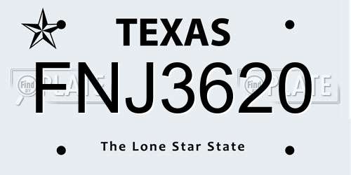 FNJ3620 Texas License Plate