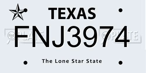 FNJ3974 Texas License Plate