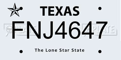 FNJ4647 Texas License Plate
