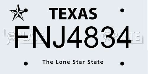 FNJ4834 Texas License Plate