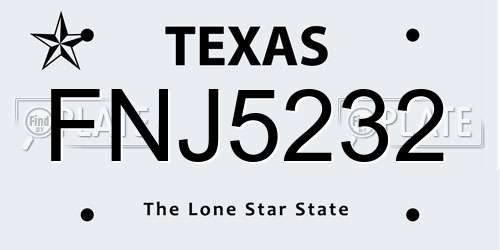 FNJ5232 Texas License Plate