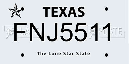 FNJ5511 Texas License Plate