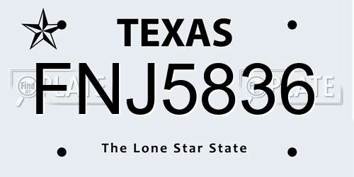 FNJ5836 Texas License Plate