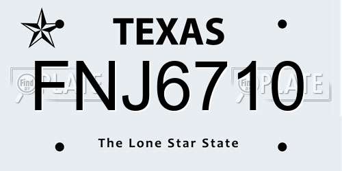 FNJ6710 Texas License Plate