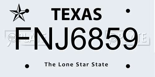 FNJ6859 Texas License Plate