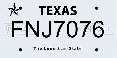 FNJ7076 Texas License Plate