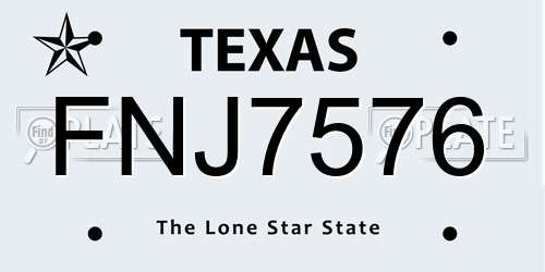 FNJ7576 Texas License Plate