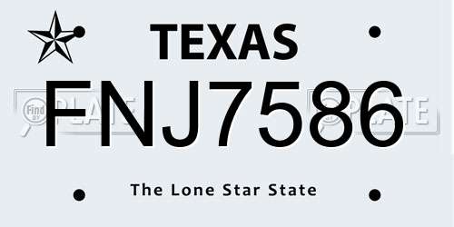 FNJ7586 Texas License Plate