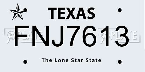 FNJ7613 Texas License Plate