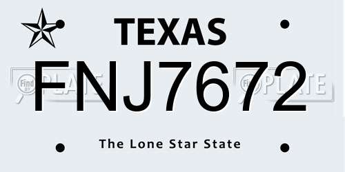 FNJ7672 Texas License Plate