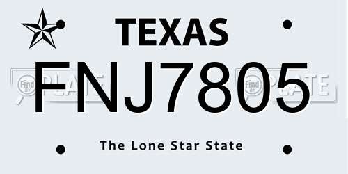 FNJ7805 Texas License Plate