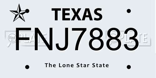 FNJ7883 Texas License Plate