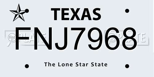 FNJ7968 Texas License Plate