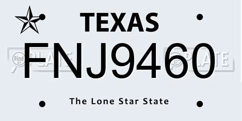 FNJ9460 Texas License Plate