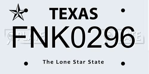 FNK0296 Texas License Plate