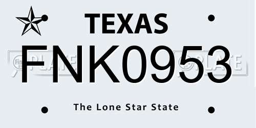 FNK0953 Texas License Plate