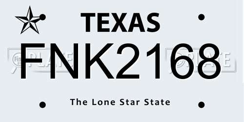 FNK2168 Texas License Plate