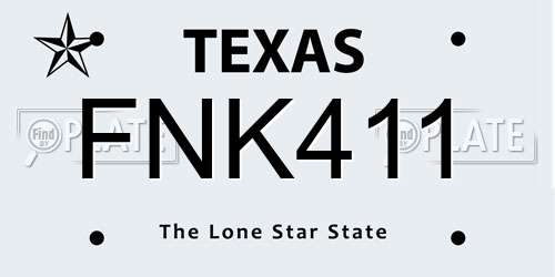 FNK411 Texas License Plate