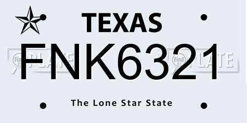 FNK6321 Texas License Plate