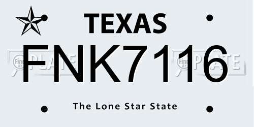 FNK7116 Texas License Plate
