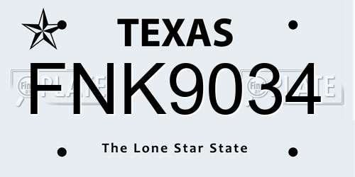 FNK9034 Texas License Plate