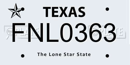 FNL0363 Texas License Plate