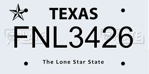 FNL3426 Texas License Plate