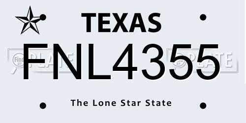 FNL4355 Texas License Plate