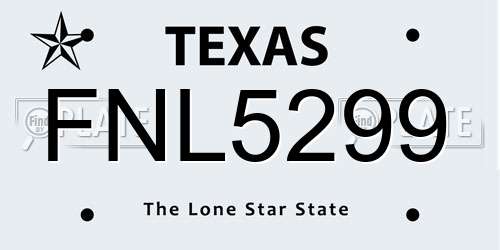 FNL5299 Texas License Plate