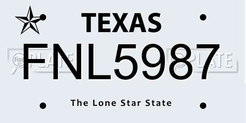FNL5987 Texas License Plate