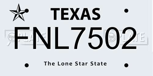 FNL7502 Texas License Plate