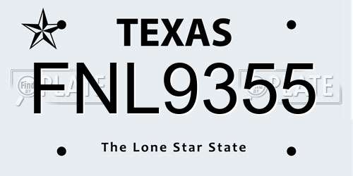 FNL9355 Texas License Plate